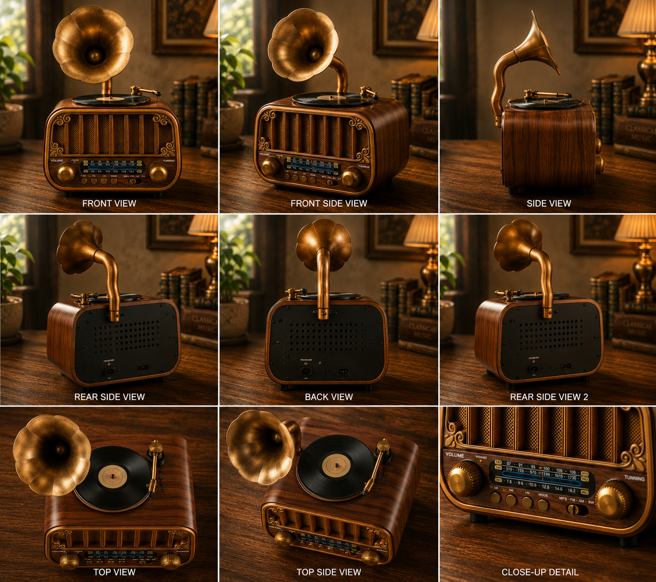 Vintage Bluetooth Speaker with AM/FM/SW Radio | 3 Band Portable Retro Radio | USB Port & TF Card Slot | MP3 Playback | 5V DC Powered Wireless Music System (Wood Finish)