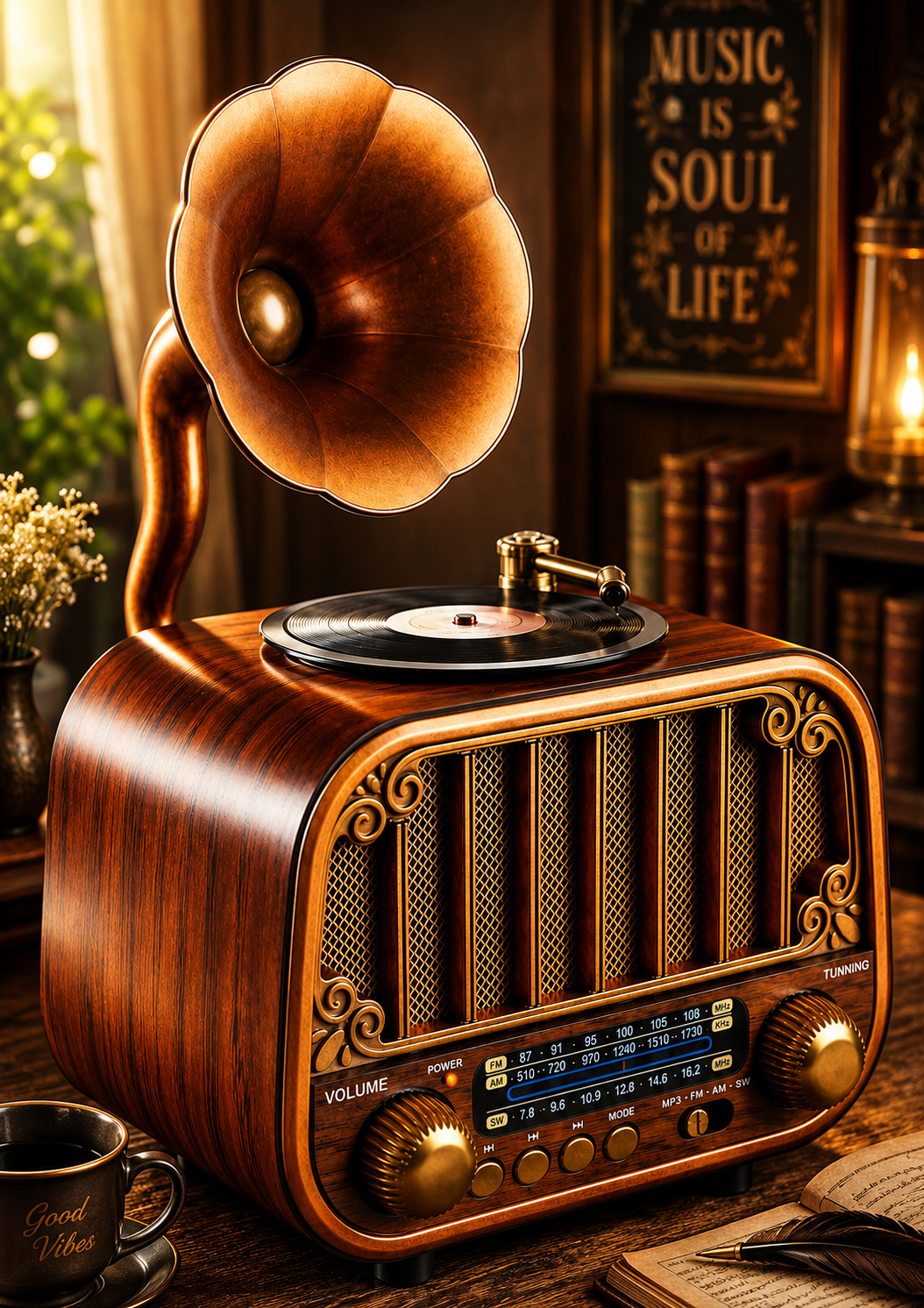 Vintage Bluetooth Speaker with AM/FM/SW Radio | 3 Band Portable Retro Radio | USB Port & TF Card Slot | MP3 Playback | 5V DC Powered Wireless Music System (Wood Finish)