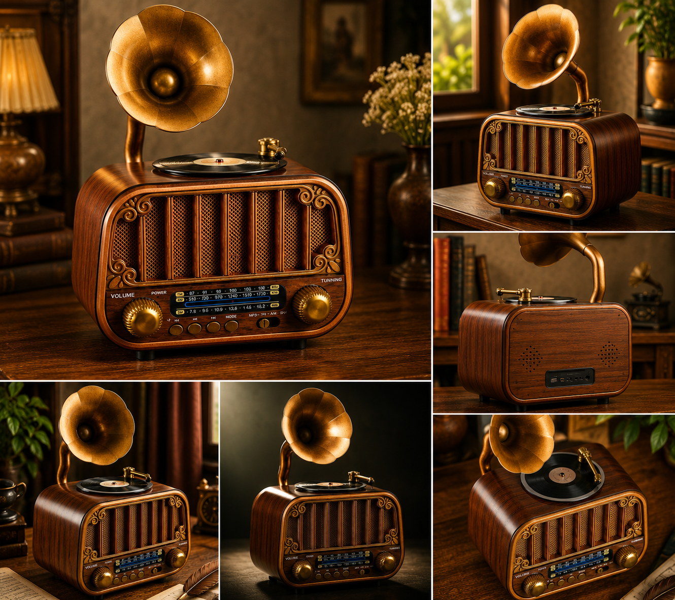 Vintage Bluetooth Speaker with AM/FM/SW Radio | 3 Band Portable Retro Radio | USB Port & TF Card Slot | MP3 Playback | 5V DC Powered Wireless Music System (Wood Finish)