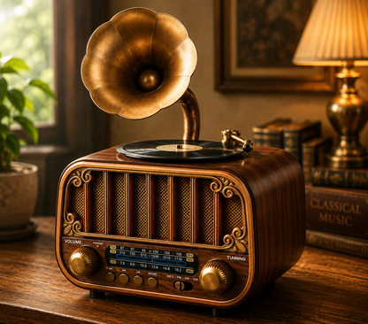 Vintage Bluetooth Speaker with AM/FM/SW Radio | 3 Band Portable Retro Radio | USB Port & TF Card Slot | MP3 Playback | 5V DC Powered Wireless Music System (Wood Finish)